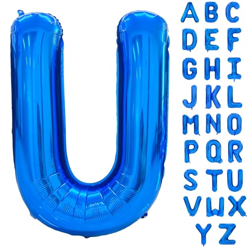Globo azul del alfabeto grande, lámina de mylar, globos de helio, 40 pulgadas, globos azules, letras del alfabeto para cumpleaños, despedidas de soltera, decoraciones de aniversario(Letter U)