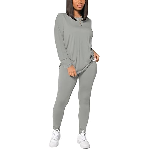 HBQ Women's Casual 2 Piece Outfits Long Sleeve Sweatsuits Drop Shoulder Tracksuits Biker Workout Jogger Sets