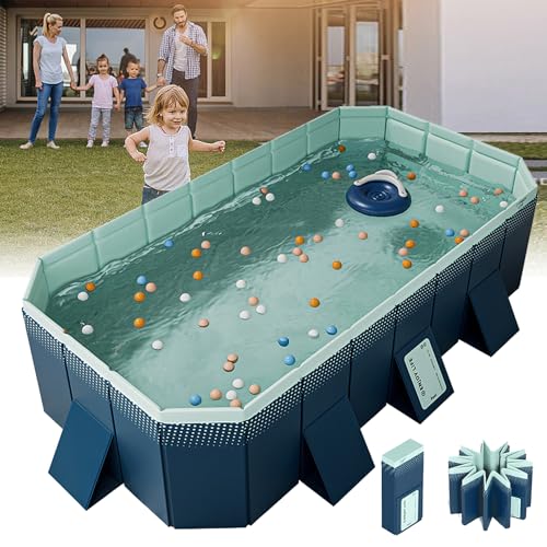 MOFGOE Piscinas Grandes con Marco, Piscina Plegable Rectangular no Inflable para niños, Piscina Plegable Antideslizante para Adultos, Piscina Infantil Familiar,Small