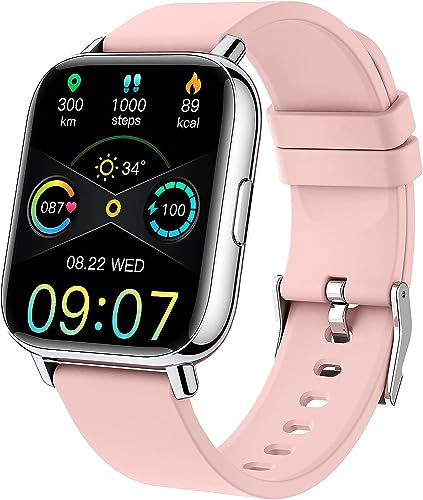 Smart Watch 2021 for Women, Fitness Tracker 1.69" Touch Screen Smartwatch Fitness Watch IP68 Waterproof 24 Sports, Heart Rate Monitor/Pedometer/Sleep Monitor, Activity Tracker for Android iPhone, Pink