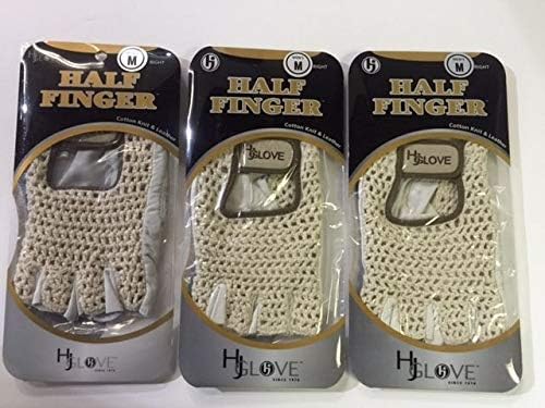 HJ Half Finger Golf Glove, Mens Medium, fits on Right Hand, 3-Gloves