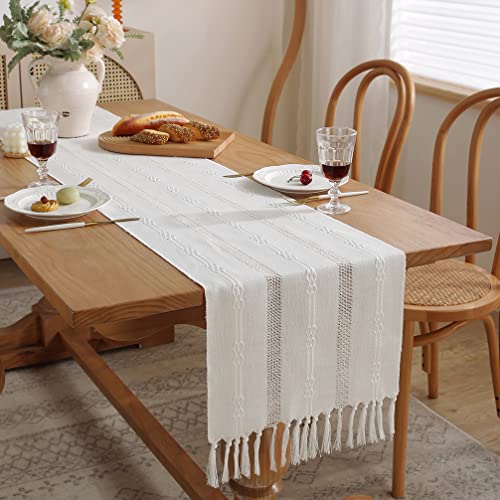 CHUQING Tischläufer landhausstil Boho Tisch Läufer mit Quasten rustikal Table Runner,32x275...