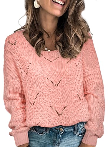 Image of Dokotoo Womens Sweaters 2026 Crewneck Cute Elegant Soft Long Sleeve Hollow Cable Knit Pullover Tops