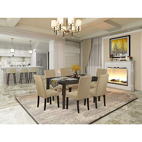 East West Furniture CADR7-CAP-03 Capri 7 Piece Set Consist of a Rectangle Dining Room Table and 6 Brown Linen Fabric Upholstered Parson Chairs, 36x60 Inch, Cappuccino East West Furniture CADR7-CAP-03 Capri 7 Piece Set Consist of a Rectangle Dining Room Table and 6 Brown Linen Fabric Upholstered Parson Chairs, 36x60 Inch, Cappuccino