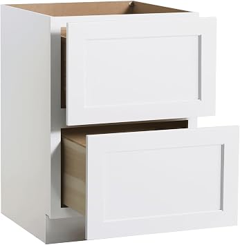 Solid Wood Frame RTA Drawer Cabinet with 2 Drawers Kitchen Base Cabinet, Standalone or Modular Design, Shaker Style White, 24" Width x 24" Depth x 34 1/2" Height