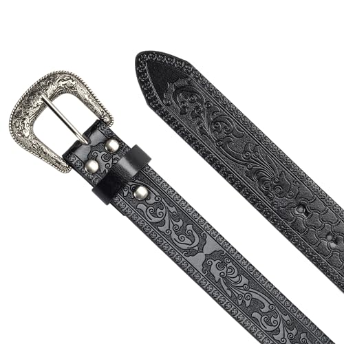 UTOWO Adjustable Vintage Western-Belts for Women Men Embossed PU Leather Buckles Cowboy-Cowgirl-Belt (for 28-38" Waist)4