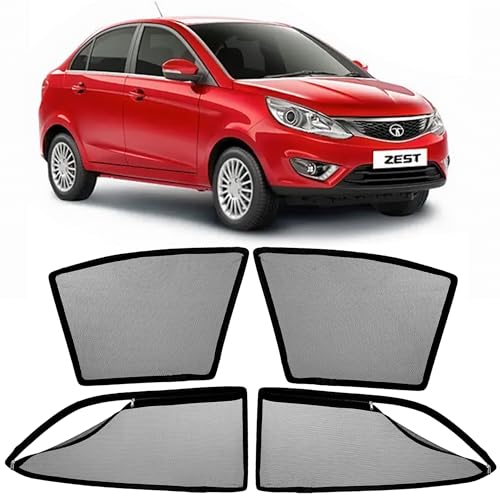 Image of AutoStory Magnetic Car Sunshade for Tata Zest | Front Half Cut for Mirror Visibility + Rear Full Coverage with Zipper | Heavy Heat & UV Protection | Privacy Side Window Curtains Shades