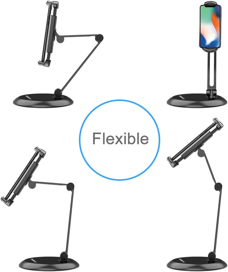 Nulaxy Adjustable Tablet Stand, Heavy Duty Desktop Tablet Holder Mount, 2-Stage Metal Arm Compatible with 4-11" Phones, Tablets, iPad, Nintendo Switch, Kindle - Updated Version