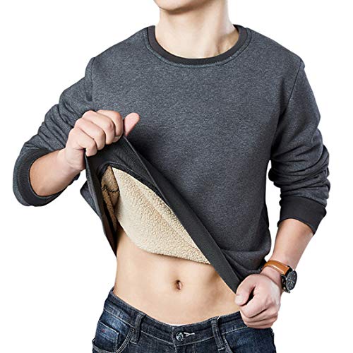 Image of Gihuo Men's Warm Crewneck Sherpa Lined Fleece Sweatshirt Pullover Tops