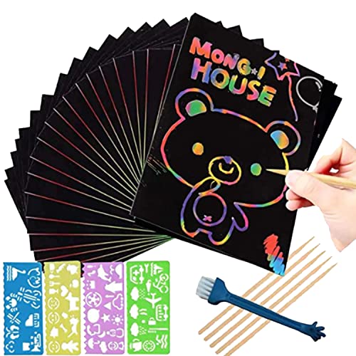 Mordely Scratch Paper Art for Kids 60 Pcs Magic Rainbow Scratch Paper Off Set Scratch Crafts