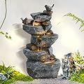 MAIBH 5-Tiers Cascading Rock Outdoor Water Fountain, Garden Freestanding Birds Waterfall Fountains Outdoor with LED Lights Birds Decor, Stacked Stone Outdoor Fountains for Garden Patio Porch, 26" H