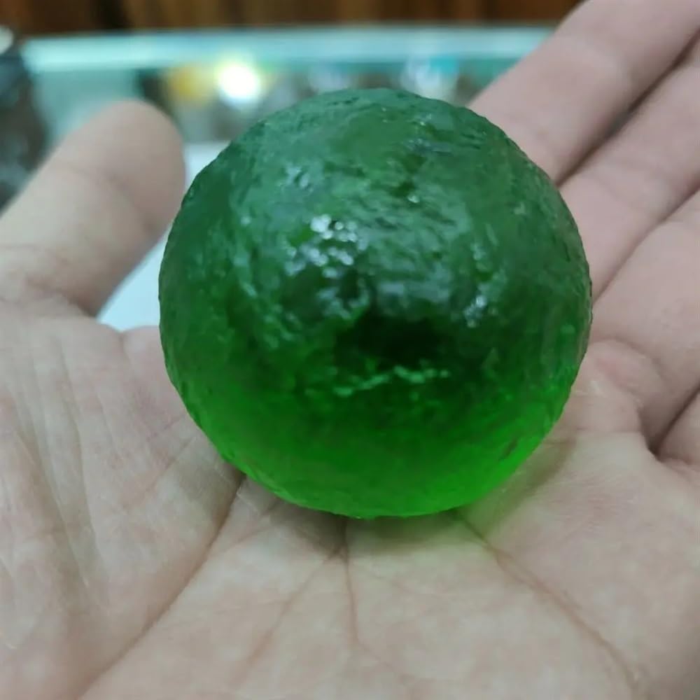 MDBJTCYZN Stone Green Moldavite Czech Meteorite Impact Glass Sphere Ball Rough Crystal