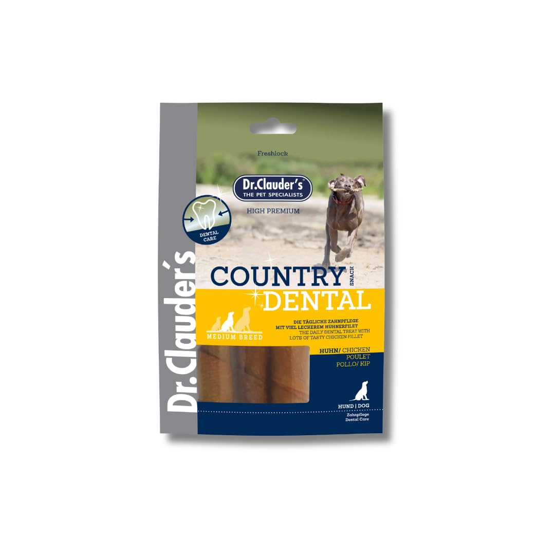 Country Dental Snack Huhn | Kausnack für mittelgroße Hunde | 2 x 120 g | Dr.Clauder's | Ergänzungsfuttermittel | Für die tägliche Zahnpflege | Mit Hühner- & Schweineohrfleisch | Doppelpack