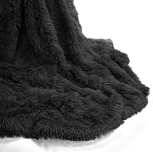 Artistic Fashionista Limited Coperta morbida e calda a pelo lungo, in finta pelliccia, per divano, letto, copriletto, runner o copridivano, matrimoniale, 150 x 200 cm, colore: nero