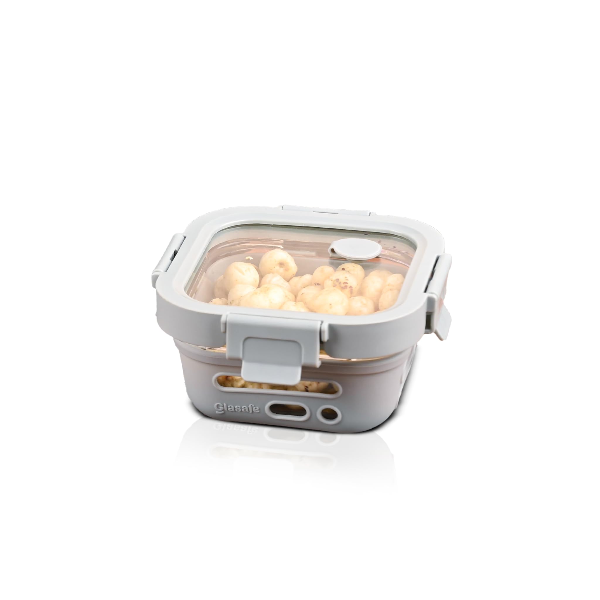 GLASAFE 320ml Borosilicate Glass Lunch Box for Office Men & Women - Kitchen Storage Set - Glass Containers for Snacks, Kitchen Storage - Microwave Safe | Leakproof (Grey)