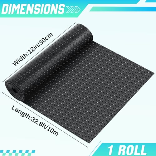Image of Breling 12 in x 32.8 ft Rubber Diamond Plate Rolls Garage Floor Mat for Under Car, Heavy Duty Flooring Rug for Trailers Garage, PVC Water /Stain Outside Resistant Parking Rv Tool