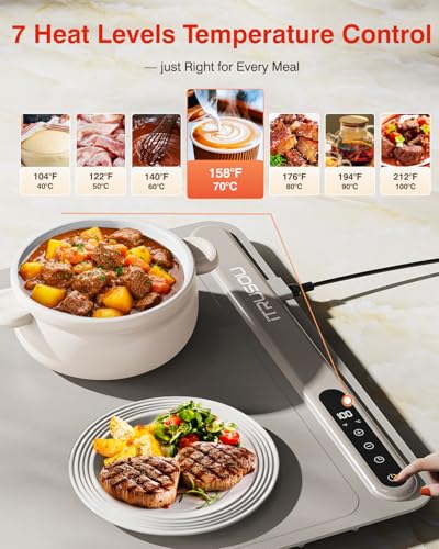 Image of Warming Mat for Food (24 inchx16 inch) - iTRUSOU 7-Level Electric Warming Tray with 400W High-Power, Timer 0-99H & Built-In Strap - Rollable Large Food Warming Mat for Parties & Buffet