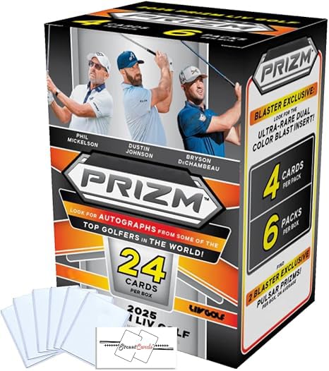Prizm Golf Blaster Box 2025 de 24 cartes de collection avec 6 toploaders StreetCards