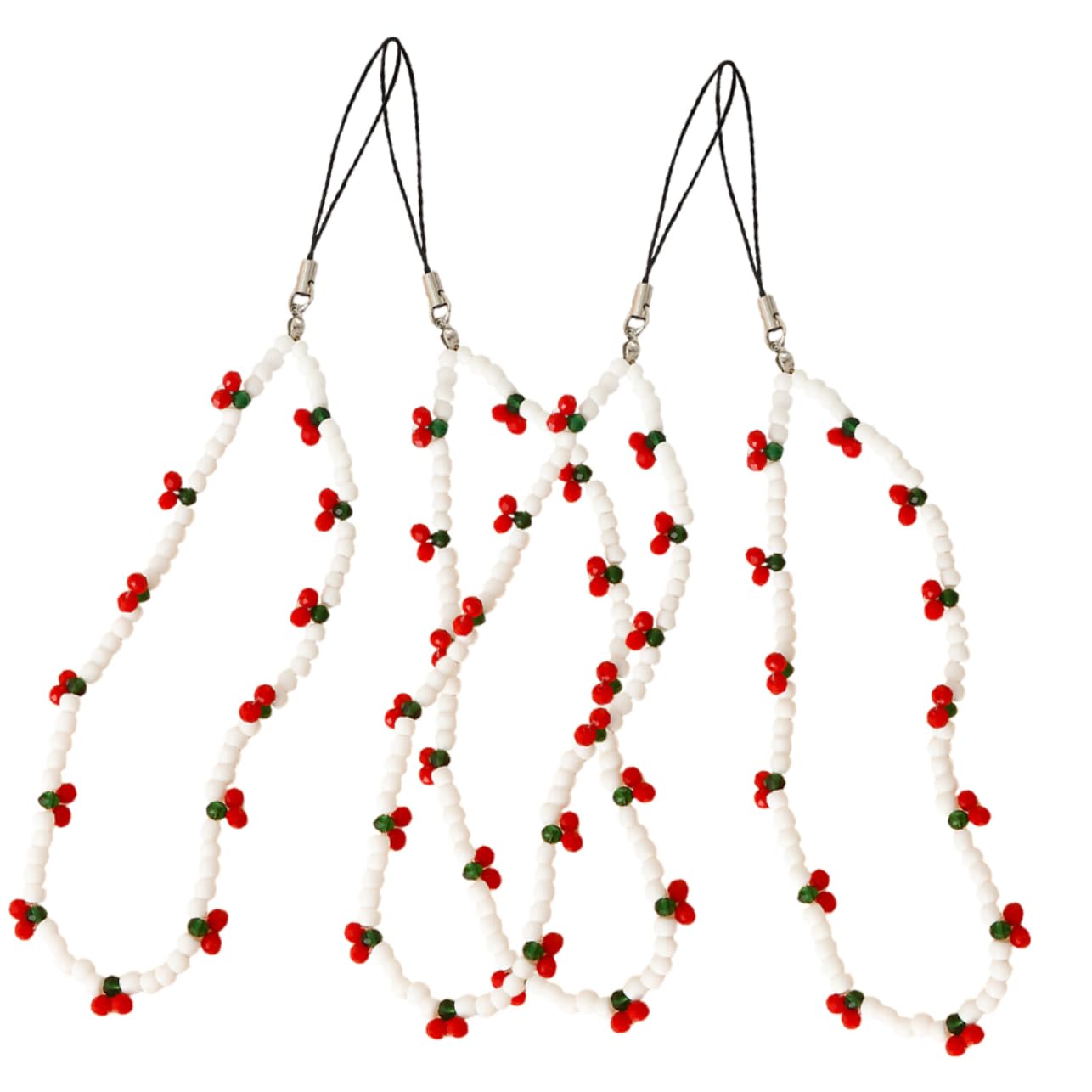 BESTonZON 4pcs Mobile Phone Cherry Chain White Wrist Tape Phone Beaded Wrist Strap Cellphone Strap Mobile Phone Hanging Chain Delicate Phone Strape Mobile Phone Case Chain Unique Alloy