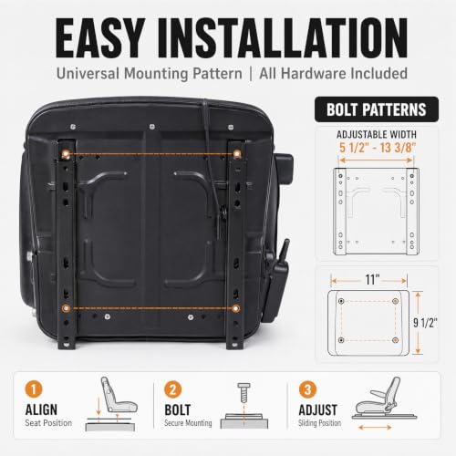 Image of Universal Lawn Tractor Seat,Zero Turn Seat Replacement for Ariens IKON-XD | Waterproof PVC Thickened Foam Cushion Mower Seat with Seatbelt & Armrests,for Mini-Excavator,Forklift,Skid Loader