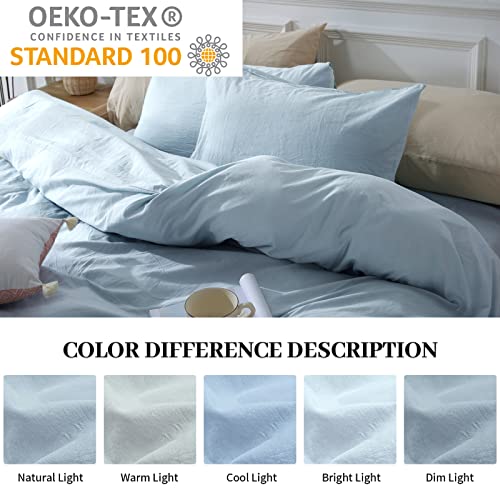 Nexhome Pro Duvet Cover Set King Size Linen Look Textured Organic Natural 100% Washed Cotton Duvet Cover 3 Pieces Bedding Set With Zipper Closure, Breathable, Soft, Light Baby Blue (No Comforter) #TOP4