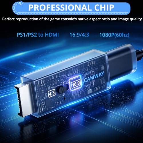 Image of CAMWAY HDMI Cable Adapter for PS2 PS1 Console,4:3 /16:9 Ratio on 1080P TV | PS2 to HDMI Converter,Plug&Play, Converts AV Signal to HDMI Video Audio for PS2 PS1 Console Retro Game and TV /Monitor,No Lag