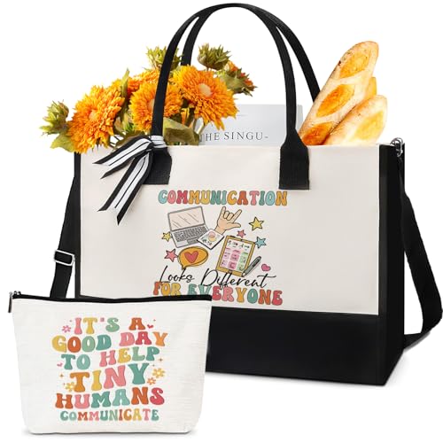 VeloKomo Speech Therapy Tote Bag - 2 Pcs Canvas Totes and Makeup Bag Set