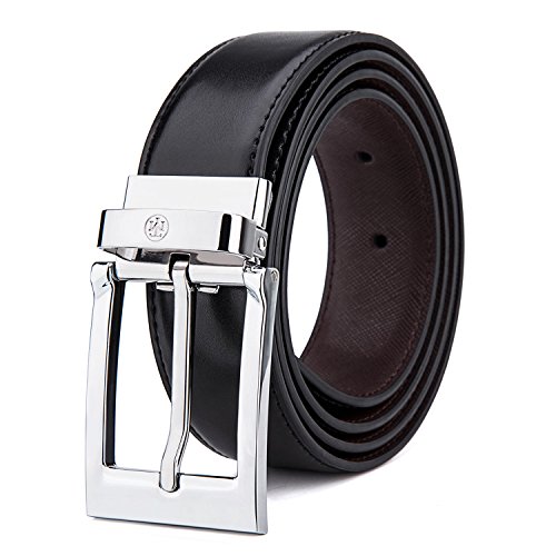 Tonly Monders Reversible Men's Leather Belt, Black/Brown, 1.25 Inch Wide, 30 32 34 36 38 Waist
