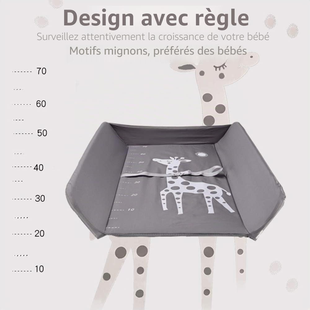 OHMG Table à langer pliable avec paniers et matelas à langer pour bébé,Table à Langer à Roulettes avec Panier de Rangement Positions Structure en Fer pour Nouveaux-Nés (A-Gris)