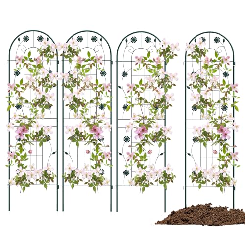HOMASIS Treillis métallique pour plantes, support grimpant indépendant à brancher, clôture décorative de jardin, espalier pour plantes grimpantes pour patio, balcon, 180 x 50 cm (vert, 4 pièces)