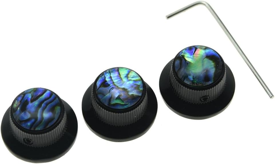 KAISH Set of 3 Set Screw Abalone Top Black Guitar Bass Knobs Strat