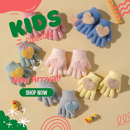 Image of Tomorrow Kids Winter Gloves | Warm Faux Wool Thermal Gloves for 3-8 Year Olds | Elastic Knit Gloves with Hart Pattern | Ideal for boy and girls
