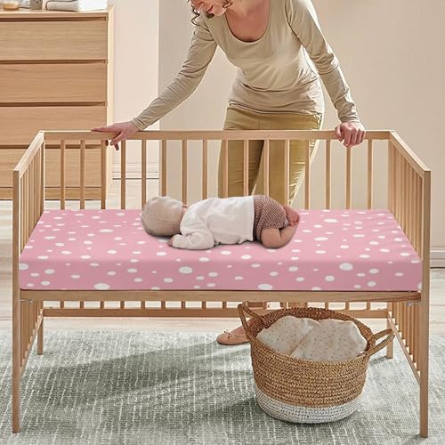 Image of Polka Pink Dot Pattern Fitted Crib Sheet Pink Dot Baby Crib Sheet Fit Standard Crib and Toddler Mattress,Crib Mattress Sheets for Boys Girls 28 inchx52 inch