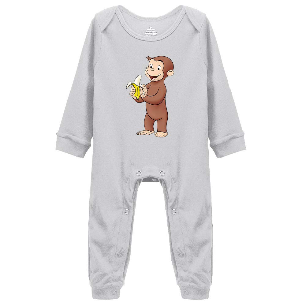 Baby Cotton Rompers Curious George Eat Banana Vintage Boy Girl Long Sleeve Jumpsuit