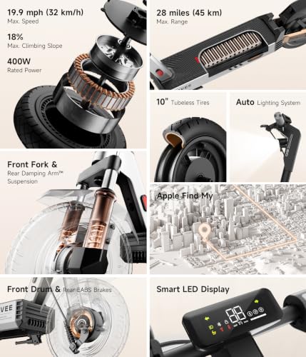 NAVEE G5 Electric Scooter, 800W Brushless Motor, 10 inch Tires, 28 Miles Range, 19 mph, Foldable E-Scooter with Dual Braking Suspension, Heavy Duty Commute Adult Escooter, Smart APP, Cruise Control - image 3