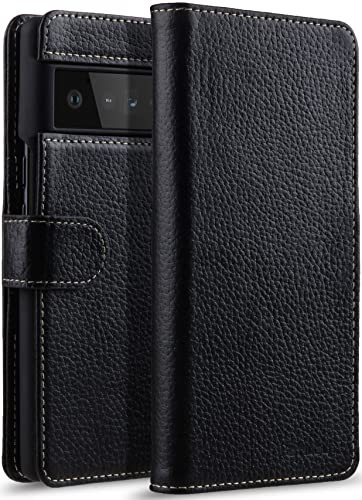Étui Google Pixel 6 Pro StilGut en cuir noir véritable avec fermoir