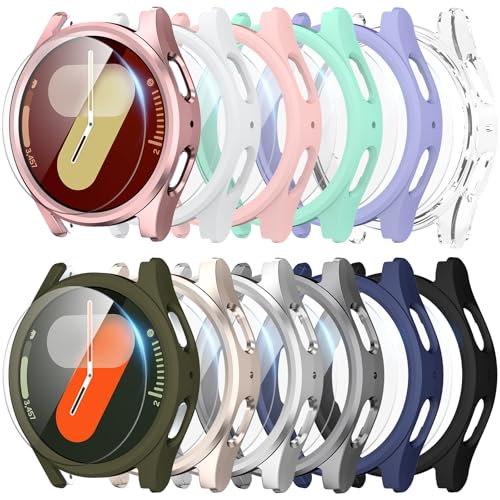 XINGHAO [12+12] Pack for Samsung Galaxy Watch 7 Screen Protector Case 40mm Hard PC Bumper + Anti-Fog HD Tempered Glass Film Waterproof Protective Face Cover Set for Galaxy Watch 7 40mm(12 Colors)