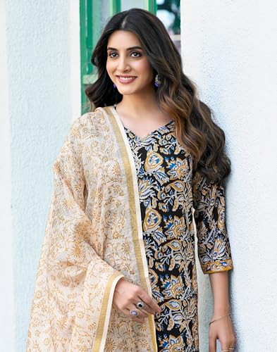 Image of SIRIL Women's Rayon Blend Floral Printed Straight Kurta Pant with Dupatta Set