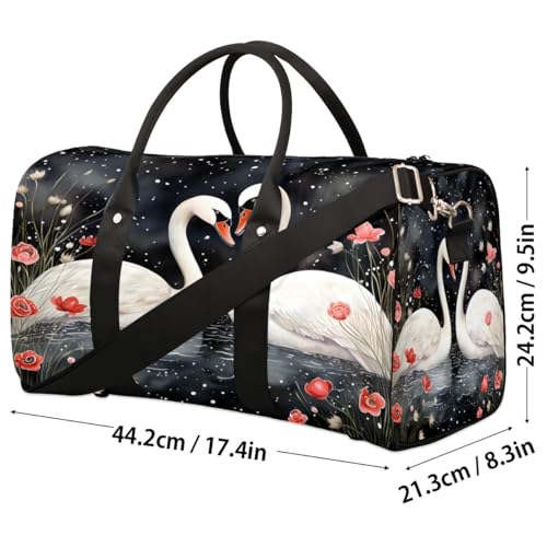 Swans White Pattern Travel Duffel Bag for Women Men Foldable Sport Gym Tote Bag Lightweight Waterproof Weekender Overnight Bag for Weekend Holiday Gym Swim Yoga4