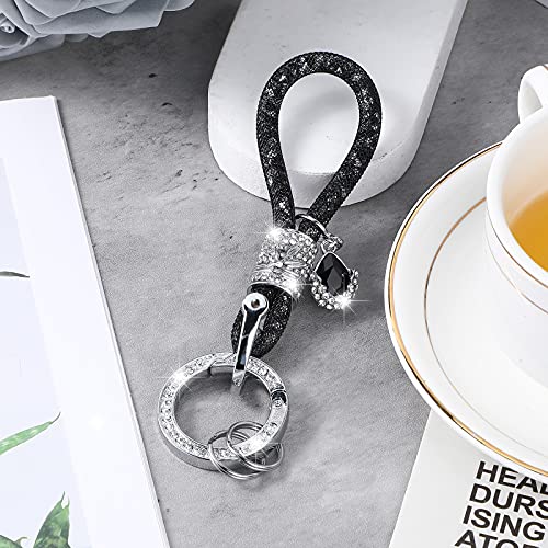 Crystal Bling Car Keychain For Women Glitter Rhinestone Keychain Ring Strap Key Fob Fashionable Glitter Key Fob Keychain Accessories Car Key Chains Car Key Decorations Diy Crafts (Black,1 Piece) #TOP1