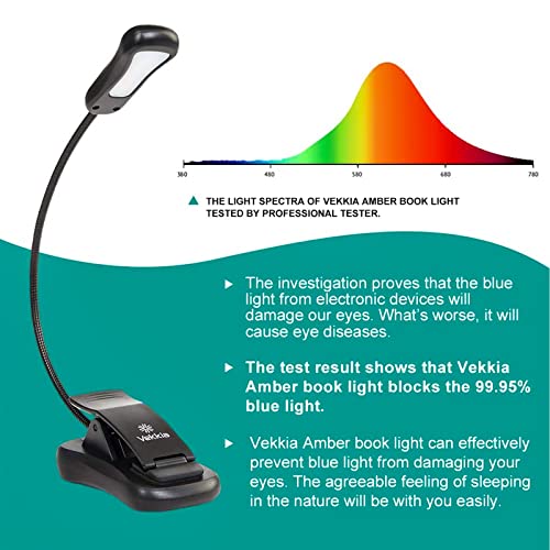Image of Vekkia /LuminoLite Rechargeable Amber Book Light, Clip on Lights for Reading in Bed, 3 Brightness x 3 Color Temperature, 2.1 oz Lightweight, 70 Hrs Reading, Perfect for Readers & Kids (Black)