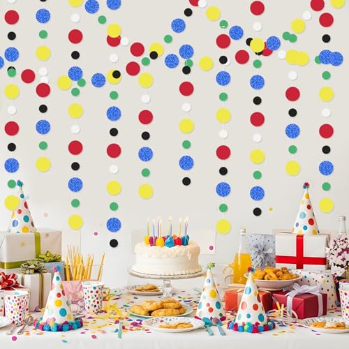 Image of Outus 5 Pieces Colorful Circle Garland Banner Hanging Paper Dot Decorations for Classroom, Birthday Party, Baby Shower, Wedding Backdrop & Photo Booth Graduation Decor(Classic Color)