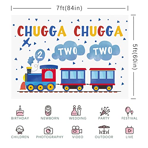 Rsuuinu 7x5ft Happy 2nd Birthday Backdrop Blue Red Train for Boy Chugga Chugga Two Two Clouds Plane Photography Background Party Supplies for Kids Child Decorations Supplies Banner Photo Booth Props by Rsuuinu - Image 6