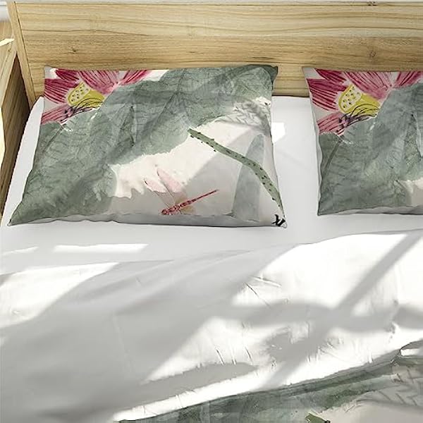 LOTIKS Dragonfly Lotus Leaf Bedrukte dekbedovertrekset in Chinese stijl 1 dekbedovertrek 2 kussenslopen voelen superzacht aan, comfortabel 140 x 190 cm