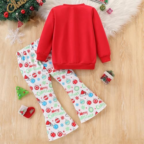 Image of Toddler Girl Clothes Long Sleeve Cartoon & Letter Graphic Top + Fruit Stationery Print Flared Leg Pants
