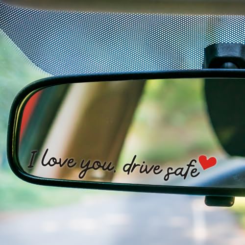 Image of I Love You Drive Safe Mirror Stickers, 3 Pcs Cute Car Mirror Stickers, Drive Safe Car Decals for Women, Vinyl Decal Sticker Cars Decor, Funny Cars Accessories Valentines Day Gifts (Black)
