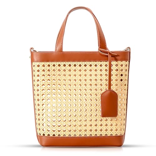 Bolso playa bambú trenzado cuero ajustable mujer miniatura 1