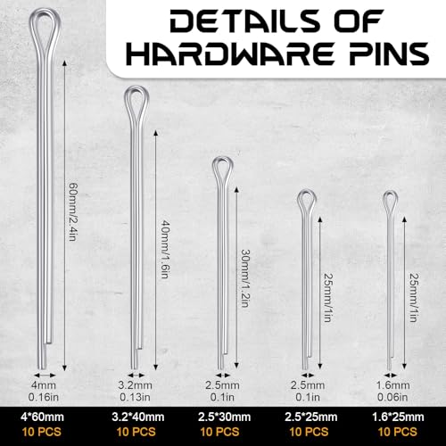Pengxiaomei D9790K-11-N 50 Pcs 5 Size Hardware Pins Cotter Pin Assortment Kit 304 Stainless Steel Hairpin Cotter Pins Set thumb #1