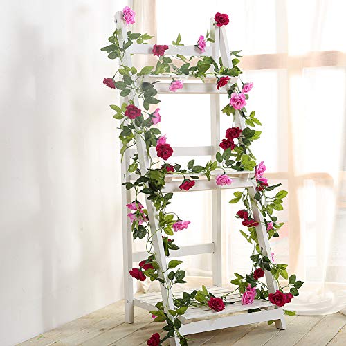 JUSTOYOU 2 stuks 240 cm lange tweekleurige kunstrozenslinger-ranken, hangende zijden bloemen, kunstbloemen voor buiten- en binnen, bruiloft- en muurdecoratie (magenta) - Afbeelding 4