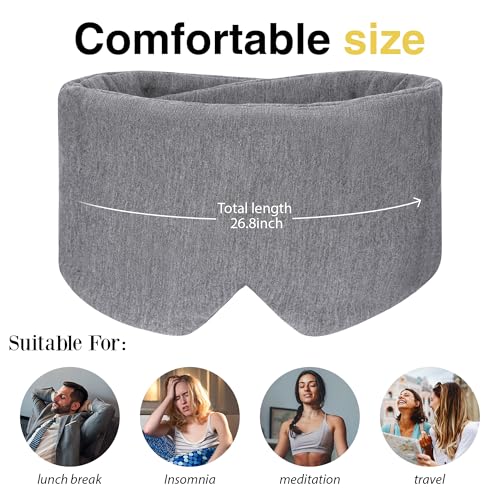FRESHME Weighted Eye Mask for Sleeping - Gray Blackout (0.7lb/11oz) Cotton Heavy Weighted Eye Pillow for Men Women, Oversize Large Soft Sleep Face Eyes Cover with Nose Pad for Sidesleeper - Image 6